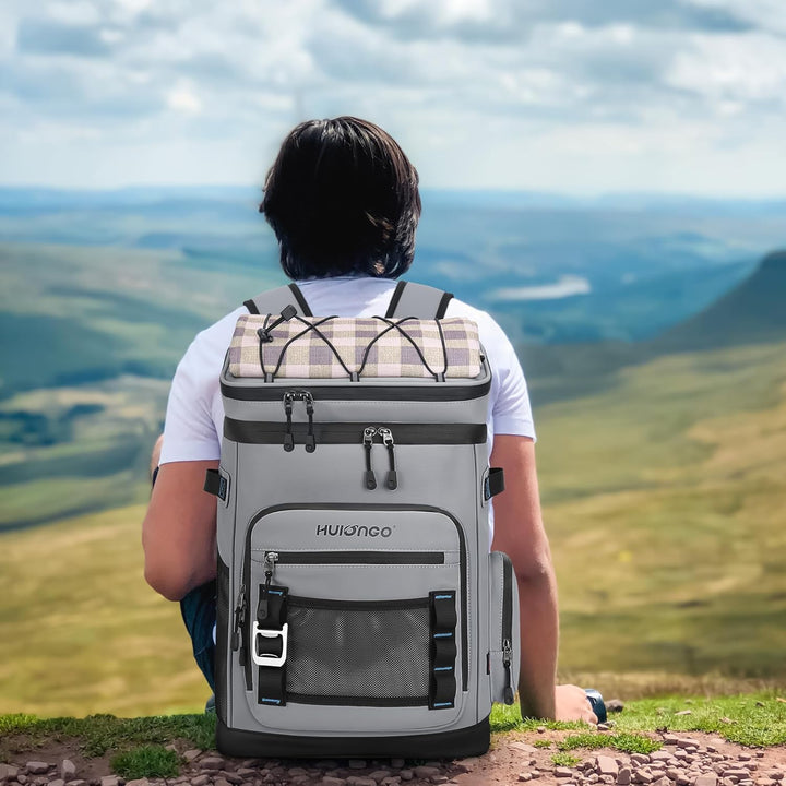 Hulongo Grosser Wasserdichter Isolierter Kühlrucksack Auslaufsicherer Faltbar Kühler Rucksack grey b