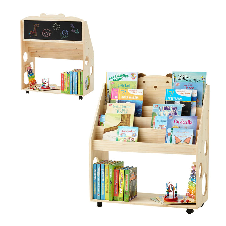 Kinder Bücherregal Montessori mit Rollen & Tafel, 5-stöckiges Kinderregal Kinderbücherregal Kinderzi