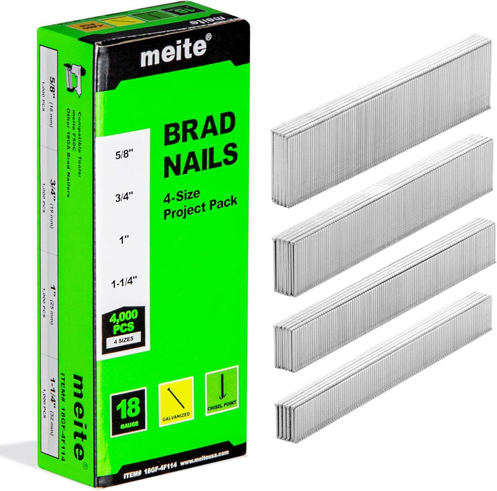 meite Stauchkopfnägel 18GA, 4.000 Stück Sortiment in 4 Grössen (16mm, 19mm, 25mm, 32mm), Verzinkte T