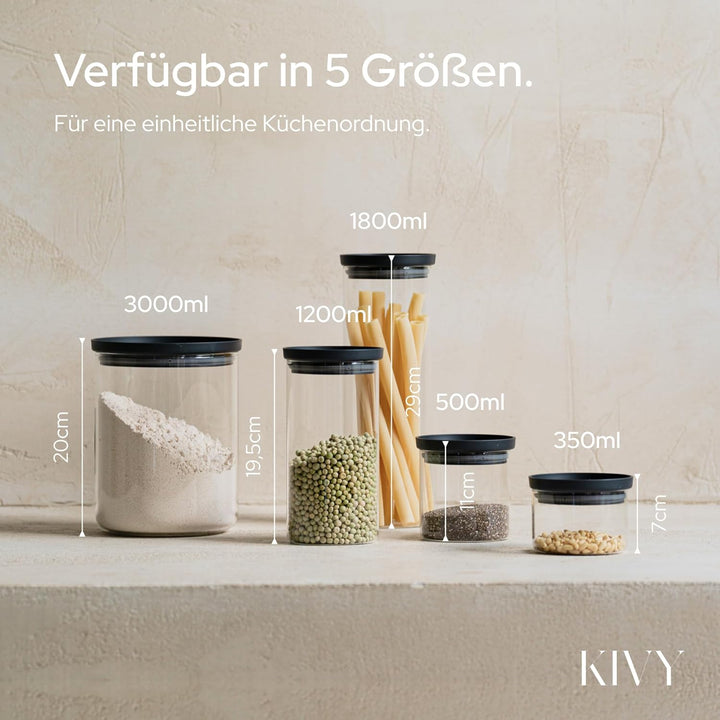 KIVY Kleine Vorratsgläser mit transparenten Glasdeckel [6x 350ml] Luftdichte Gewürzgläser stapelbar