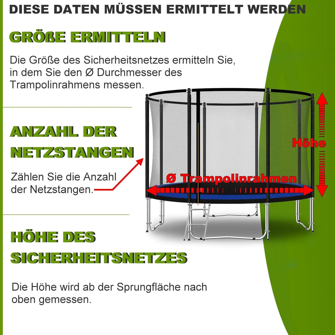 Baunsal® Trampolin Sicherheitsnetz Ø 183 185 244 250 275 277 300 305 366 370 335 337 396 400 427 430