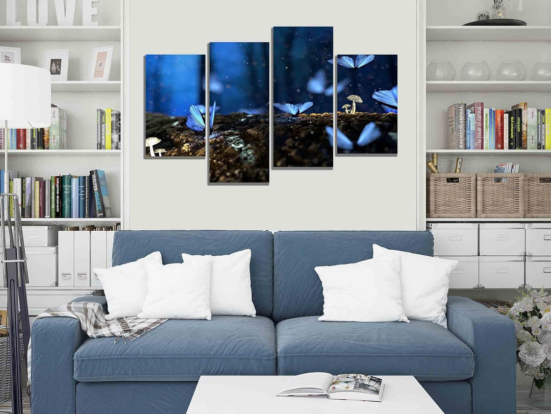 Kunstdruck auf Leinwand, Motiv blaue Schmetterlinge im Wald, fertig zum Aufhängen, 89 x 56 cm 89cm x