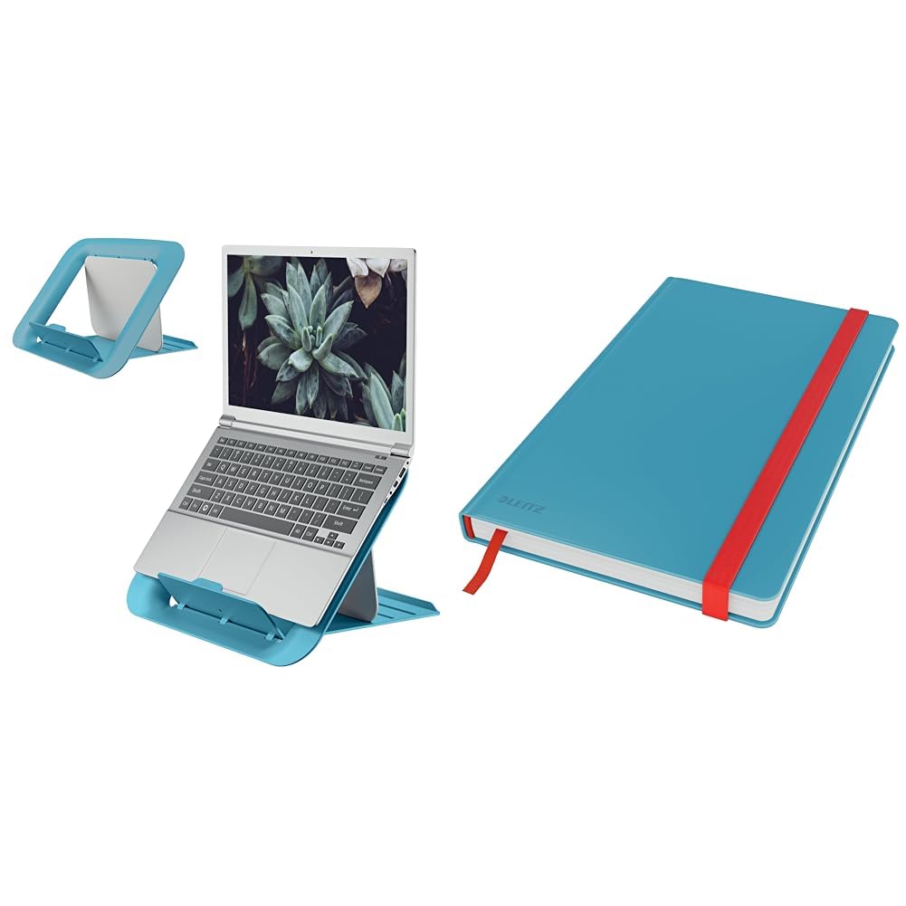 Leitz Set Höhenverstellbarer Laptopständer + Kariertes Hardcover Notizbuch A5, Laptop-Erhöhung mit 4