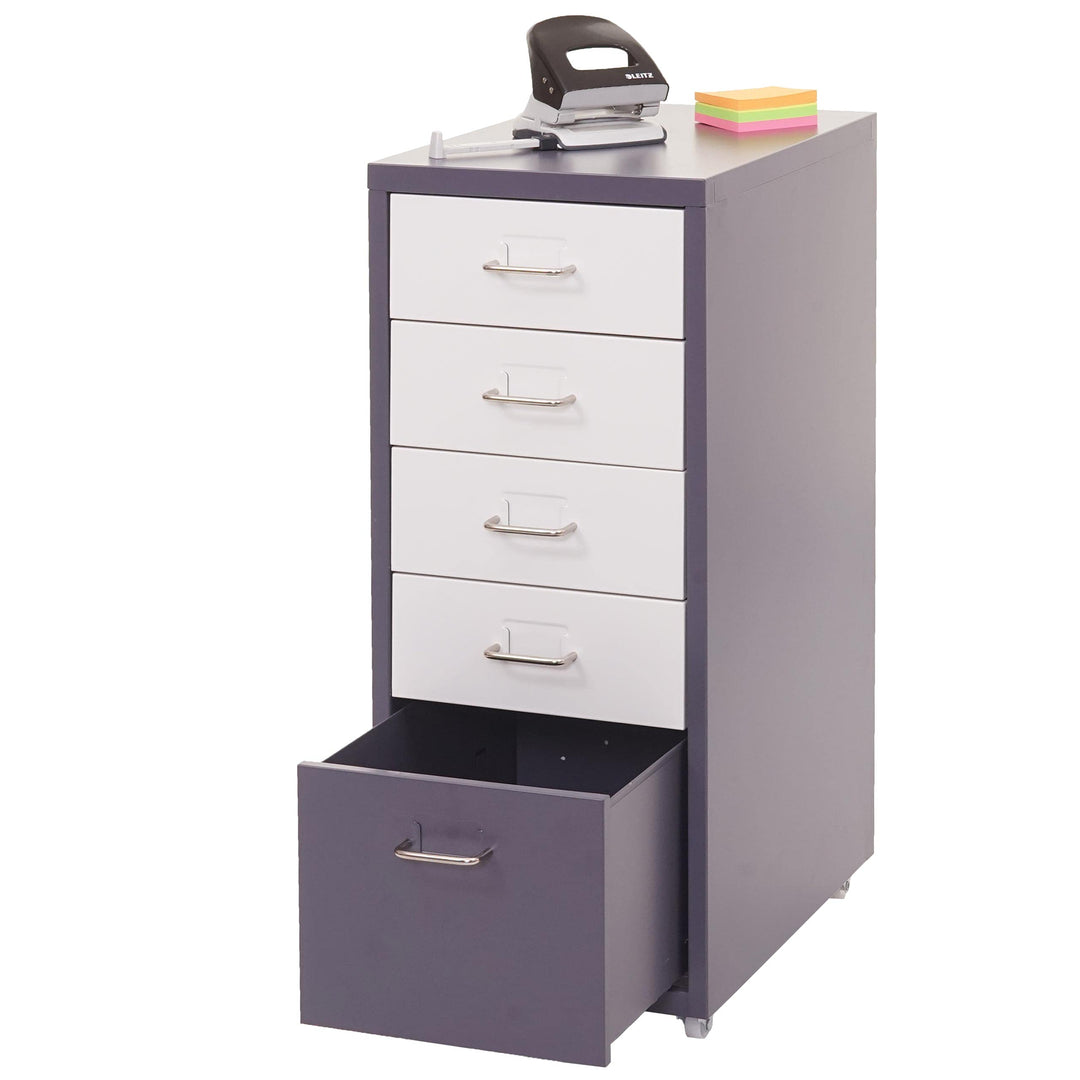 Mendler Rollcontainer Boston T851, Schubladenschrank Stahlschrank, 69x28x41cm 5 Schubladen - dunkelg