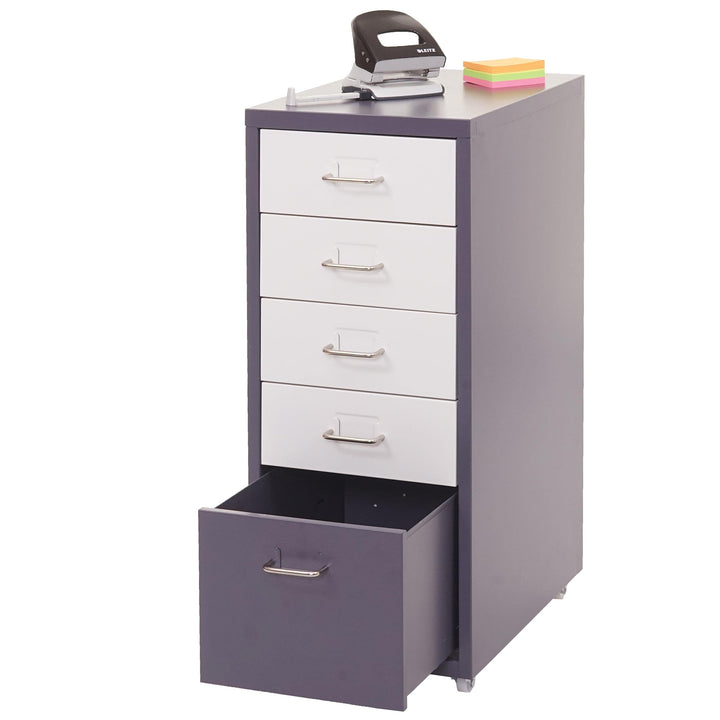 Mendler Rollcontainer Boston T851, Schubladenschrank Stahlschrank, 69x28x41cm 5 Schubladen - dunkelg
