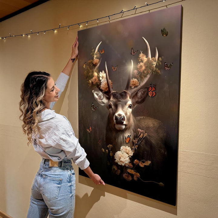 Artmazing | Hirsch Bild bunt | Hirsch Leinwand | Coole Wandbilder Wohnzimmer | Bild Hirsch | S-Art B
