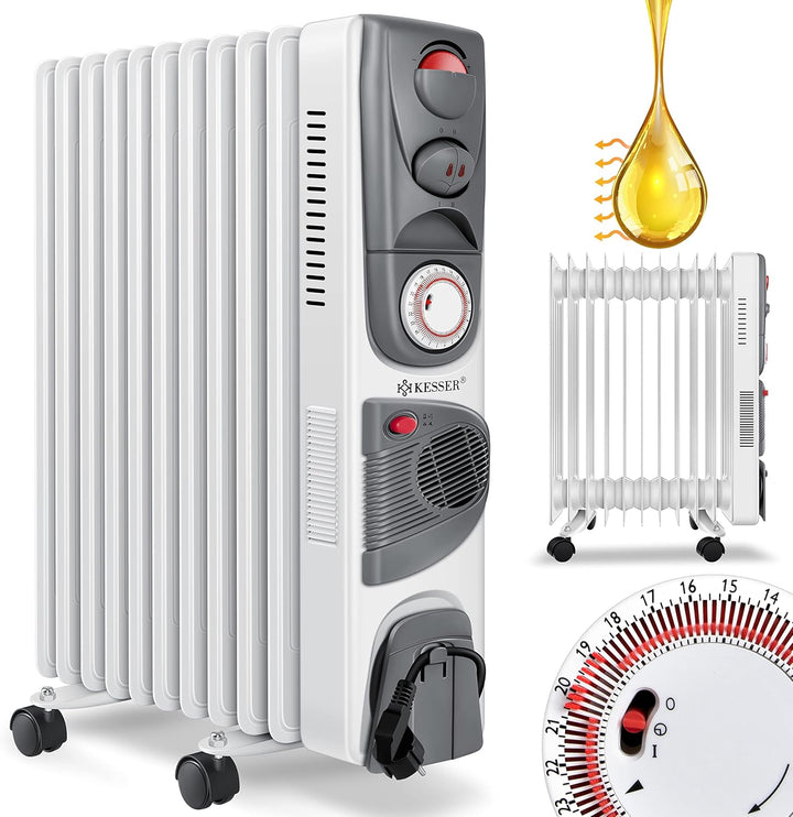 KESSER® Ölradiator Elektrische Heizung mit 11 Rippen 2500W + Lüfter Öl Radiator Elektroheizung Mobil