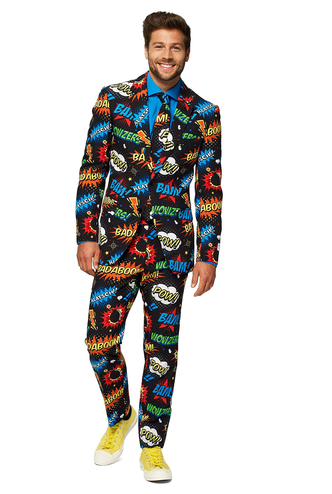 OppoSuits Karnevalskostüme Herren festlichem Druck Anzug mit Krawatte 42 Badaboom, 42 Badaboom