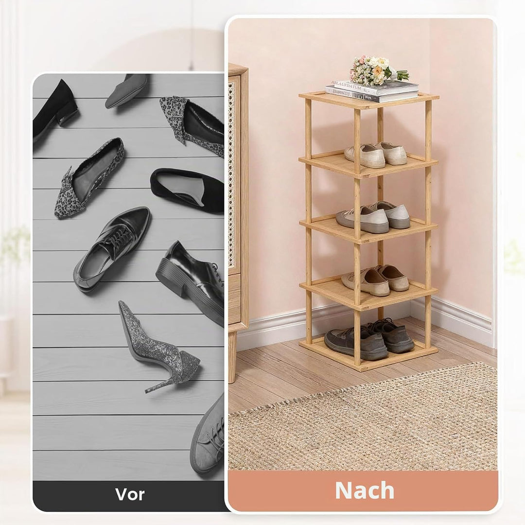 Aniston Bambus-Schuhregal, 5 Etagen, vertikales Schuhregal für kleine Räume, freistehend, hoch, schm