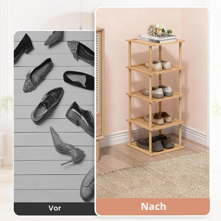 Aniston Bambus-Schuhregal, 5 Etagen, vertikales Schuhregal für kleine Räume, freistehend, hoch, schm