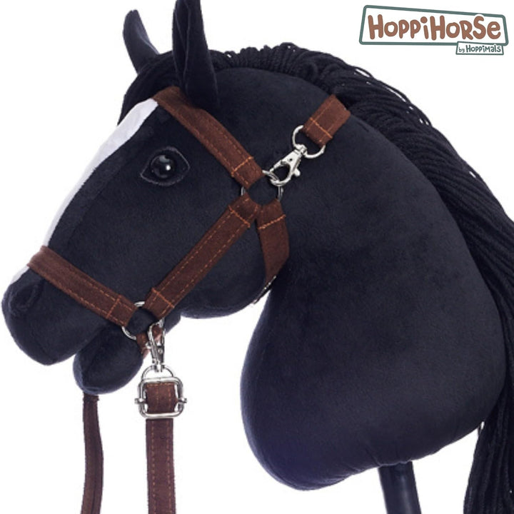 HOPPIHORSE Steckenpferd mit Trense - A3 - Hobby Horse mit Zügeln, Schultergurt, Schweif - hochwertig