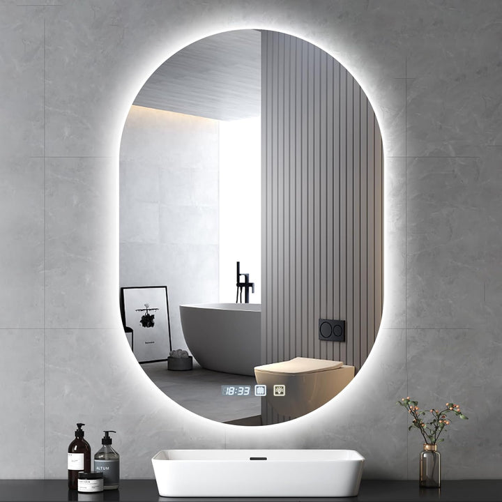 Oval LED Badezimmerspiegel,Spiegel mit Beleuchtung Bad 50x75cm, Badspiegel mit Beleuchtung mit Touch