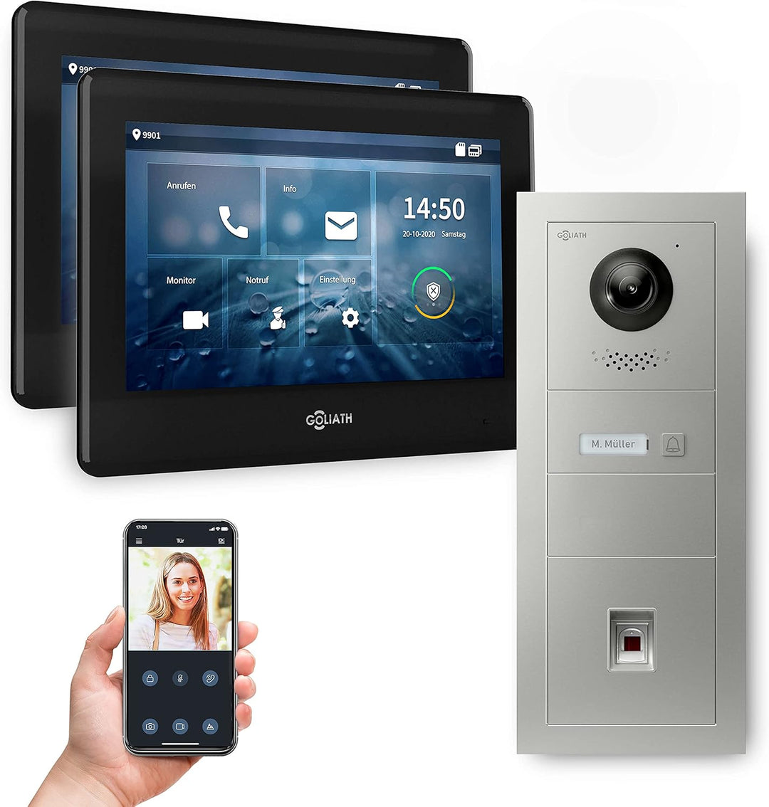 Goliath Hybrid | 2-Draht Bus | Full-HD Video Türsprechanlage | App | 1-Fam | 2 x Full-Touchscreen 7"