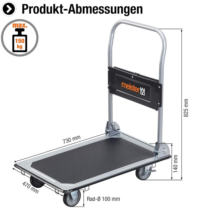 Meister Plattformwagen - Klappbar - Bis 150 kg Tragkraft - Feststellbremse/Transporthilfe mit Lenkro