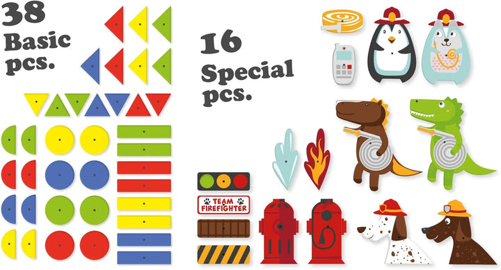 Lena 65836 - Hammerspiel Feuerwehr, Nagelspiel mit 38 farbigen Teilen & 16 Sonderteile, XXL Grundpla