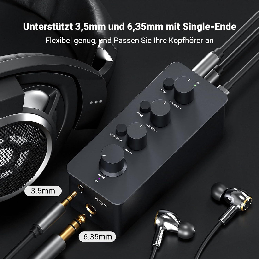 Fosi Audio SK01 Hi-Fi Kopfhörer-Verstärker, Equalizer Vorverstärker mit Bass Mittel Höhen Klangregle
