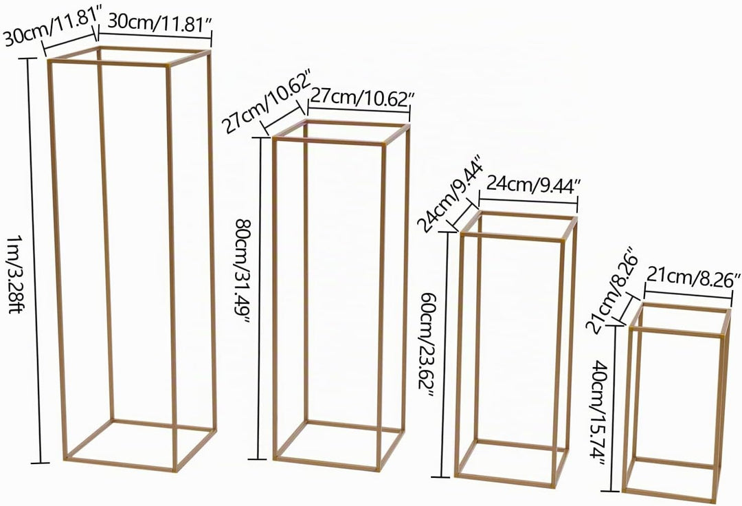 4 Stück Gold Blumenständer Metall, Hochzeitsvase Blumensäule Quadratisch, Goldvasen Säule Dekosäule