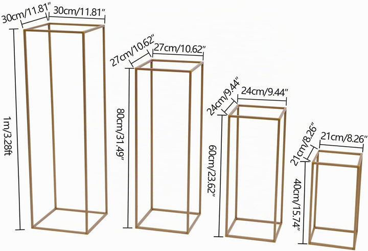 4 Stück Gold Blumenständer Metall, Hochzeitsvase Blumensäule Quadratisch, Goldvasen Säule Dekosäule