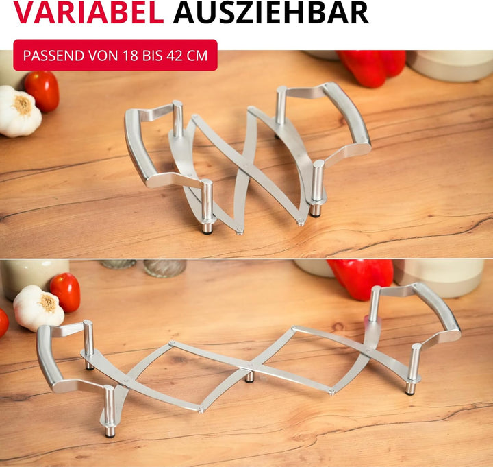 Westmark Ausziehbarer Topf-Untersetzer, Länge: 18 bis 42 cm, Rostfreier Edelstahl, Flexi, Farbe: Sil