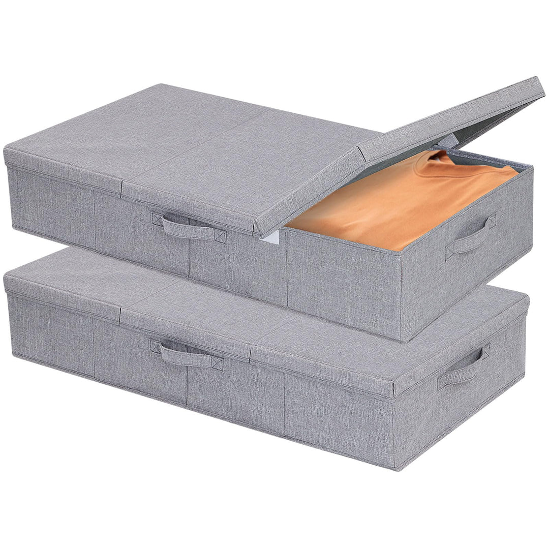 2 Stück Unterbettkommode, Unterbett Aufbewahrungsbox mit Deckel, Kleiderschrank Organizer mit Griff,