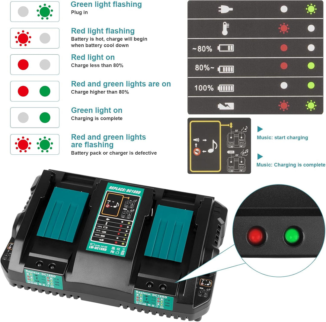 4A 14,4V~18V Dual Port Ersatz Ladegerät für Makita ASUNCELL DC18RD Li-ion Akku Schnellladegerät dopp
