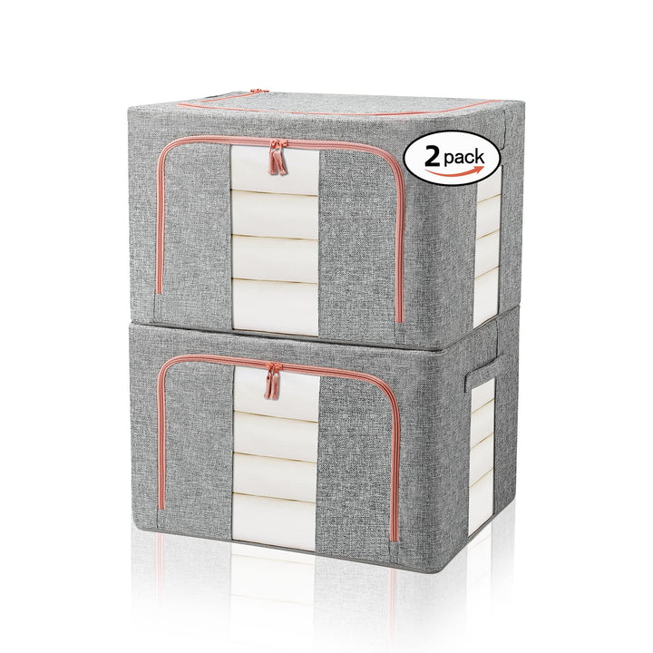 Aufbewahrungsbox 2 Stück, Kleiderschrank Organizer Faltbar Kleideraufbewahrung Box mit Metallrahmen,
