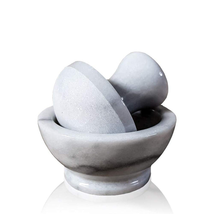 Küchenmörser aus weissem Marmor mit Stössel White Italian Marble Mortar 10 cm