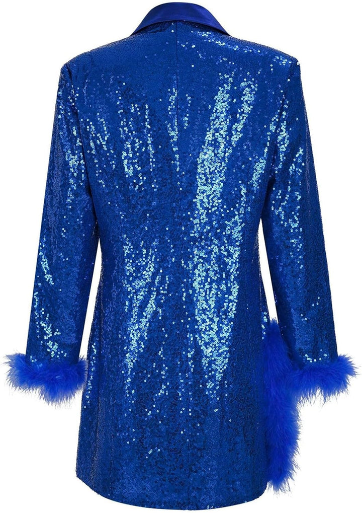 Damen Blazer Mit Glitzer Oversize Blazer Langer Damen Pailletten Sakko Jacke Elegant Anzugjacke Part