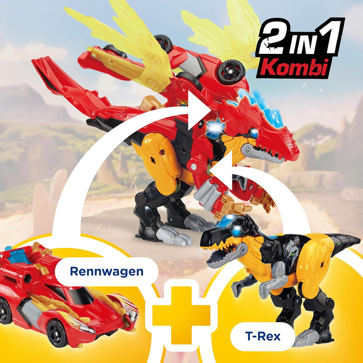 Vtech Switch and Go Dinos - Combo Mega Drache – 2-in-1 Dino-Rennwagen-Transformer mit über 60 Sound-