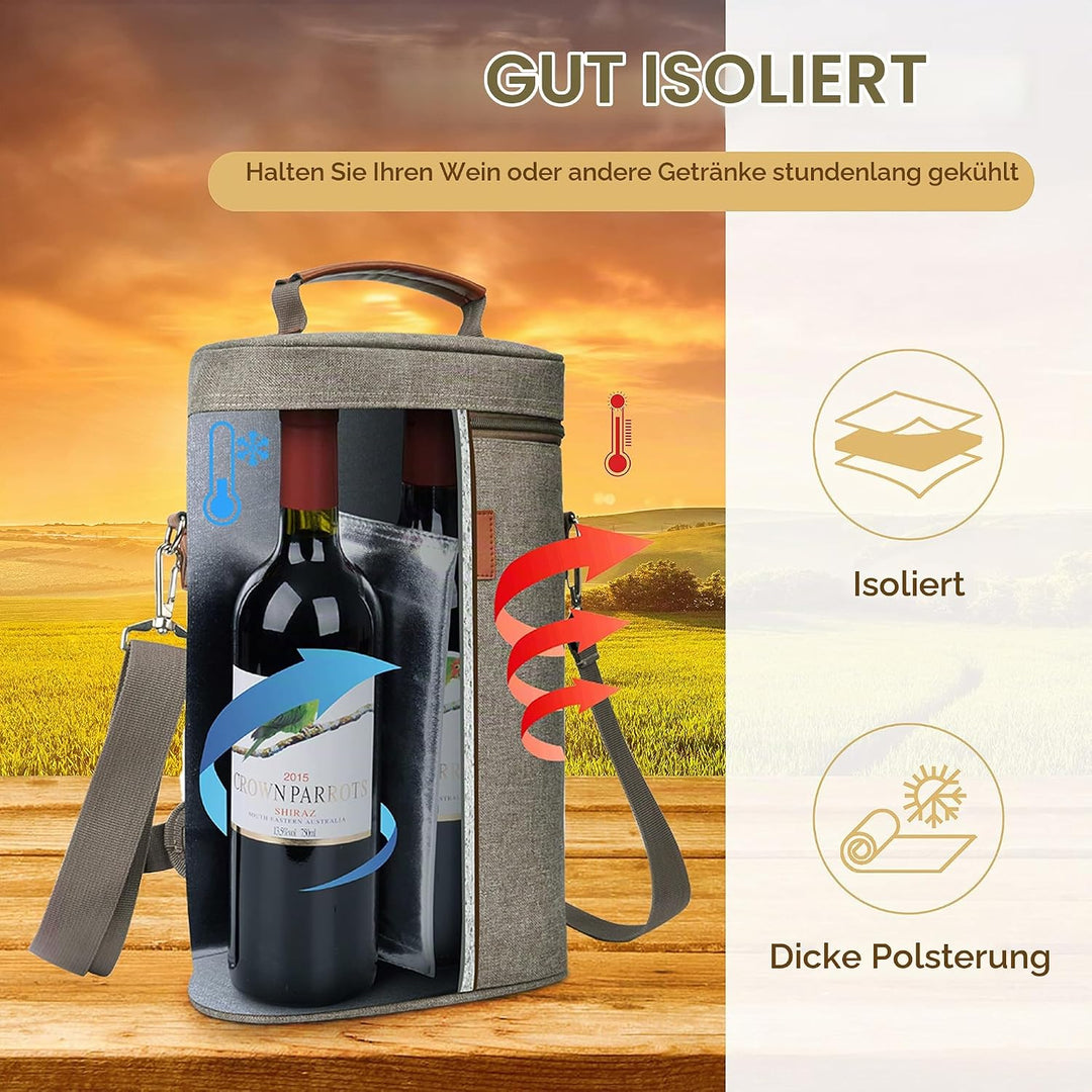 Kato Tirrinia Eisbeutel für 2 Flaschen, isolierter Weinbeutel, tragbarer Wein-Eisbeutel mit Gurt für