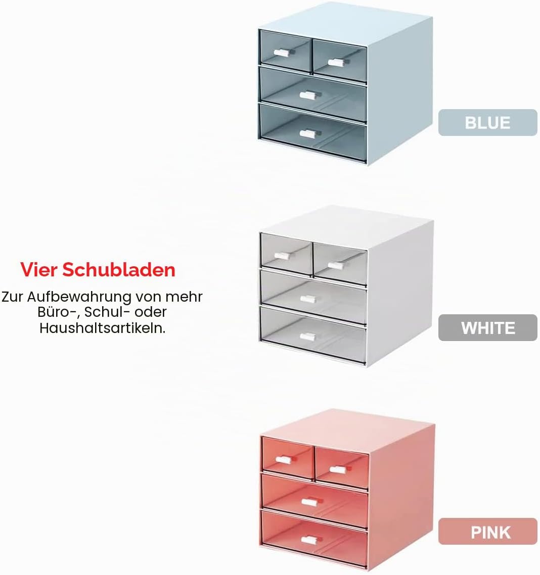 Schreibtisch-Aufbewahrung, Make-up-Aufbewahrungsbox mit 4 Schubladen, Kunststoff, Bürobedarf, Schrei