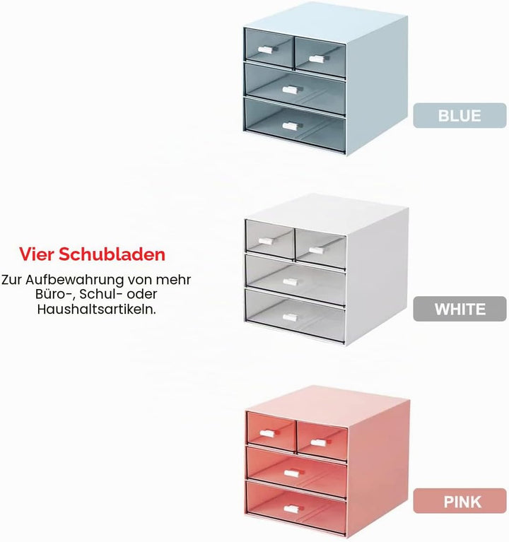 Schreibtisch-Aufbewahrung, Make-up-Aufbewahrungsbox mit 4 Schubladen, Kunststoff, Bürobedarf, Schrei