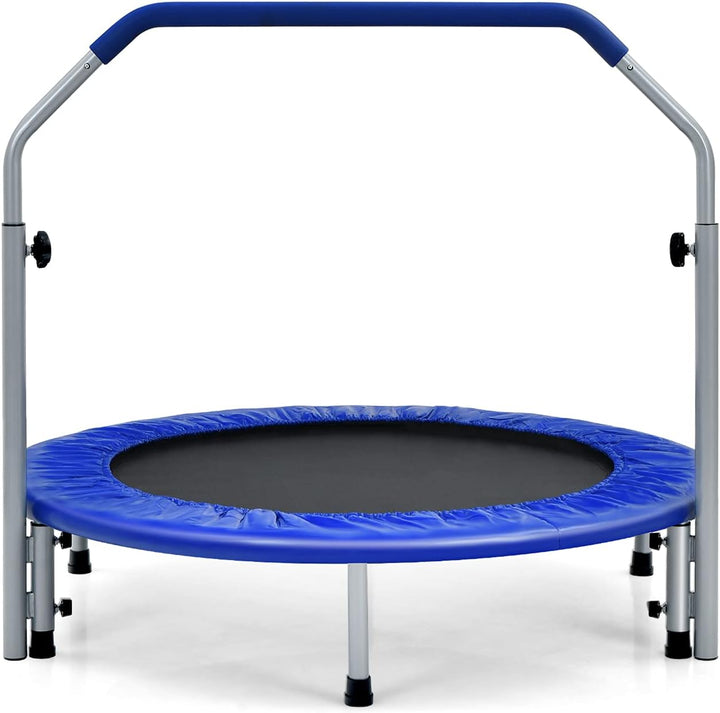 GOPLUS Fitnesstrampolin Indoor, φ101cm Mini Trampolin mit höhenverstellbarer Haltegriff, klappbares