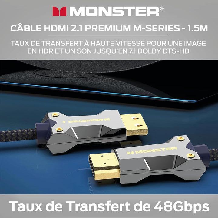 Monster M3000 HDMI Kabel 1,5m, HDMI 2.1 Kabel, HDMI-Kabel 8K, Ultra High Speed HDMI Kabel 48Gbps, 8K