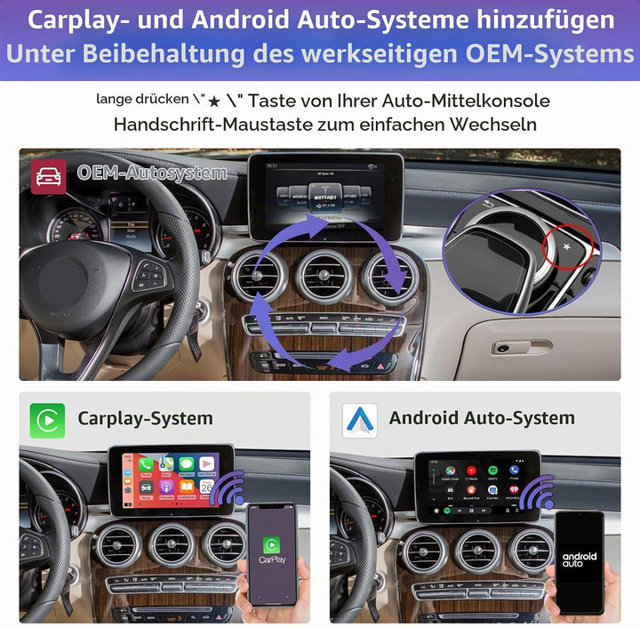 Road Top Wireless Carplay Nachrüstsatz Decoder, Android Auto Modul Empfänger Box für Mercedes Benz C