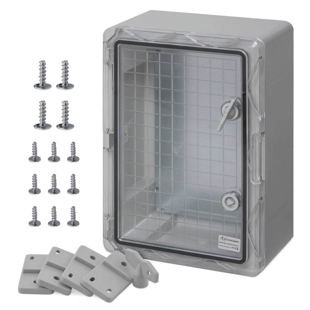 BOXEXPERT® Verteilerkasten aussen wasserdicht [ABS Kunststoff IP65 Gehäuse inkl. Sichttür] grau (Ser