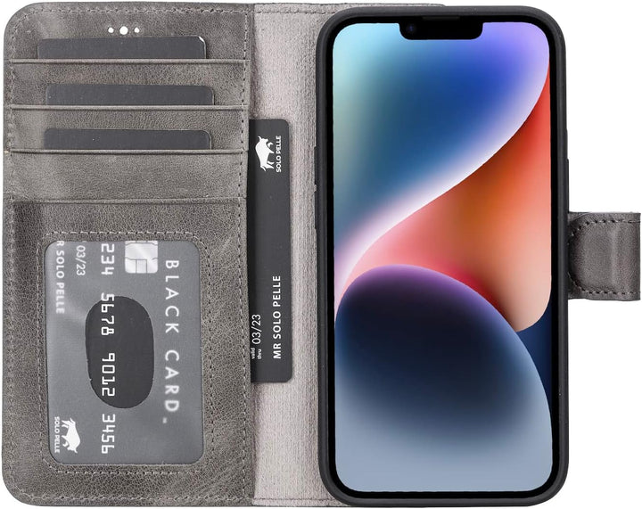 Solo Pelle Lederhülle kompatibel für iPhone 14 in 6.1 Zoll abnehmbare Hülle (2in1) inkl. Kartenfäche