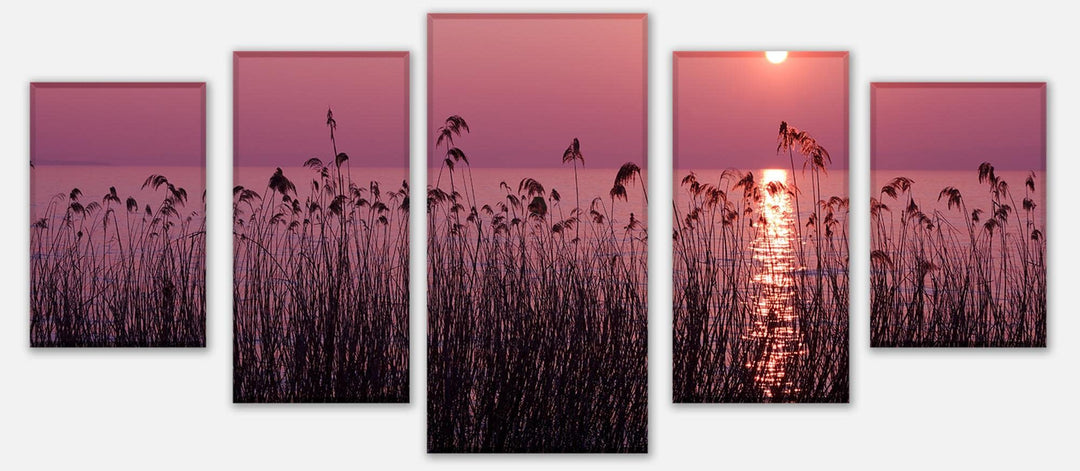 wandmotiv24 Leinwandbild See im Abendrot Natur Variante 4-200 x 90cm Bilder auf Leinwand, Wandbild M