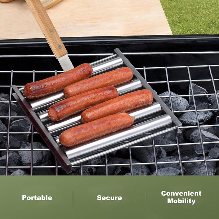 Mumusuki Hot-Dog-Roller aus Edelstahl, 5 Hot-Dog-Kapazität, Grill-Wurstroller mit Hochglanzpolierter