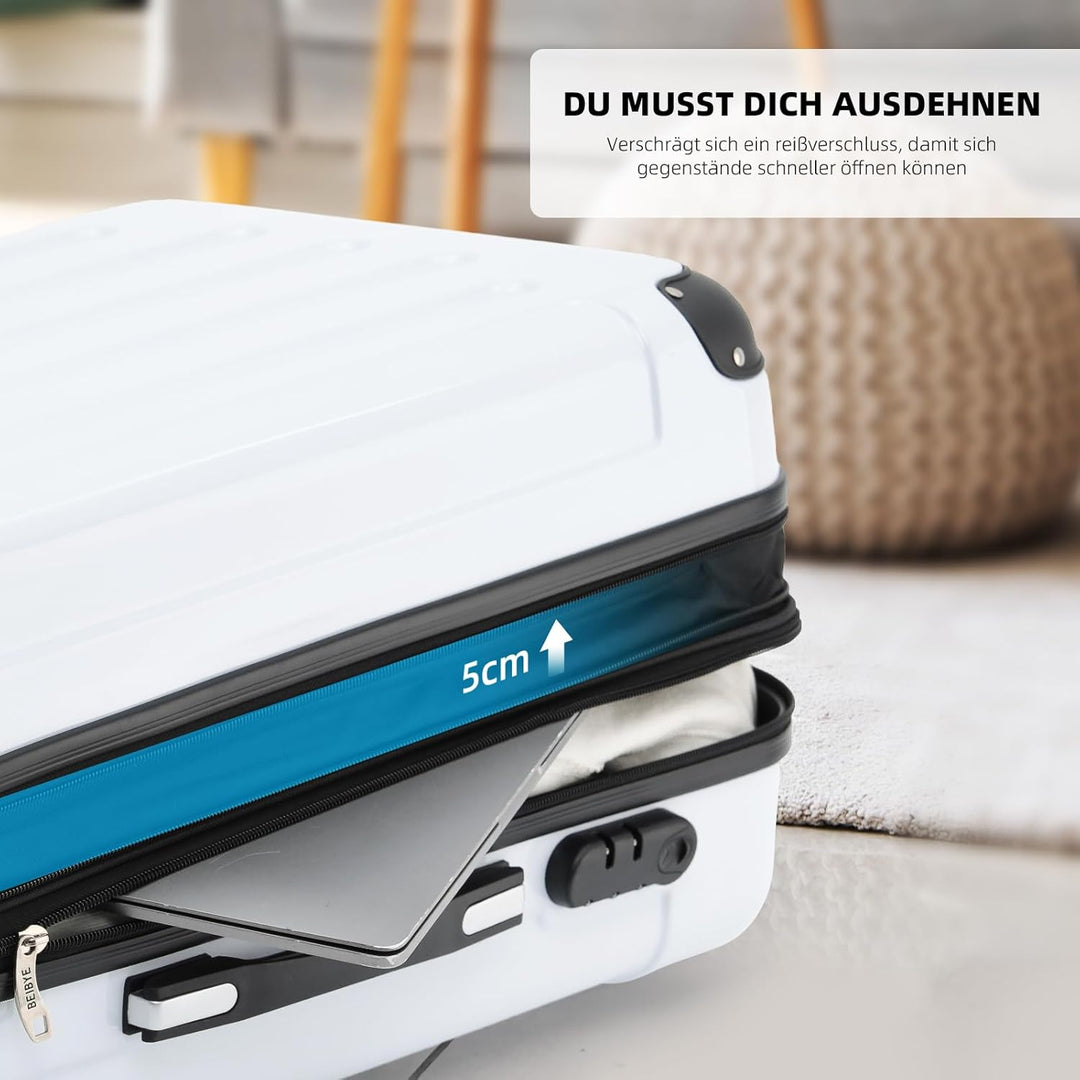 BEIBYE- 3er Kofferset Hartschalen-Koffer Reisekoffer Trolley Rollkoffer Set Reisekofferset (Weiss),