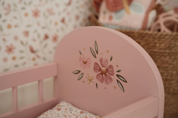 Little Dutch Puppenbett Bett für Babypuppen Puppen Holz rosa mit Blume - rosa