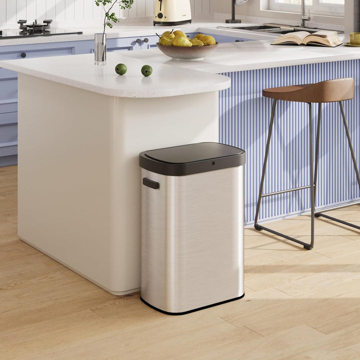 WLIVE Mülleimer 50L mit Sensor, Automatischer Abfalleimer aus Edelstahl, Berührungsfreier Küchenabfa