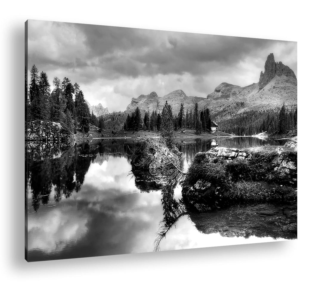 beginnender Winter in den Dolomiten Effekt: Schwarz&Weiss,Format: 80x60 als Leinwandbild, Motiv fert