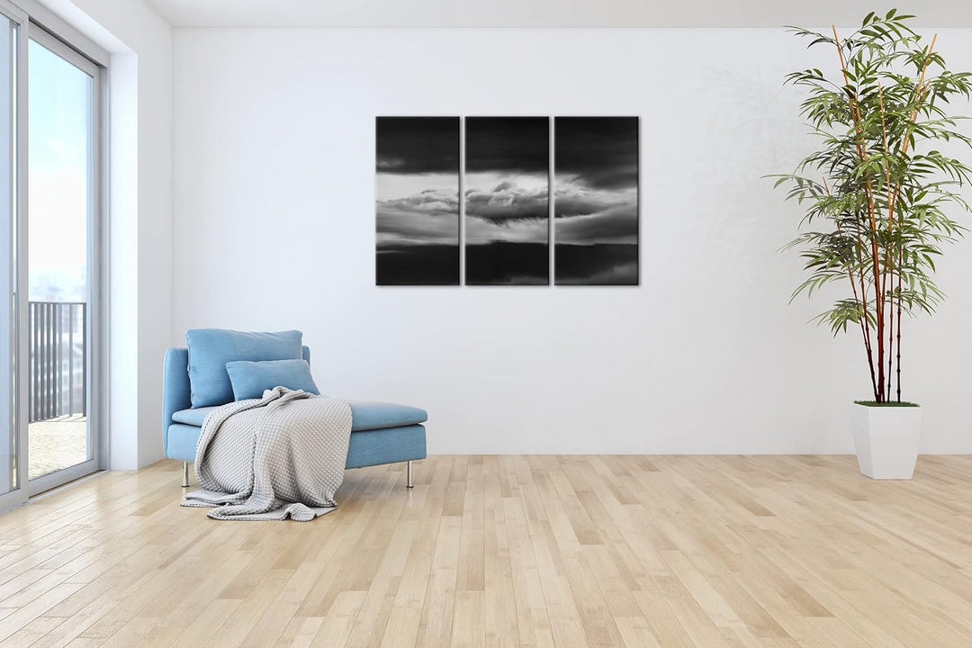 deyoli himmlischer Sonnenuntergang Format: 3Teilig als Leinwand, Effekt: Schwarz&Weiss, Motiv fertig
