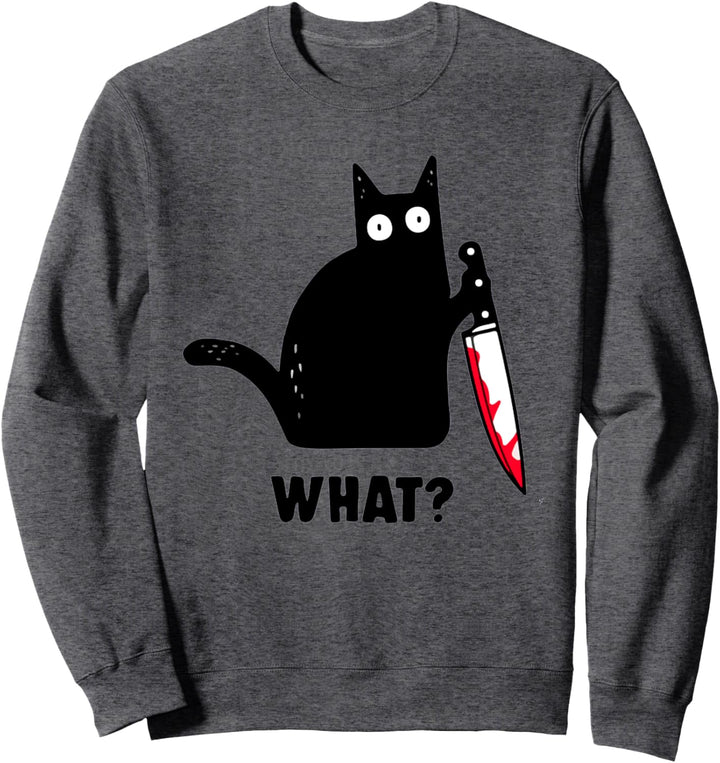 Cat What? Lustiges schwarzes Katzen-Hemd, mörderische Katze mit Messer Sweatshirt