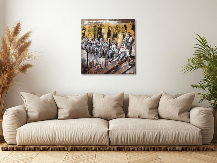 Kobolo Wandbild Wanddeko Metallbild 3D-Bild - New York Bauarbeiter - 90x90 cm