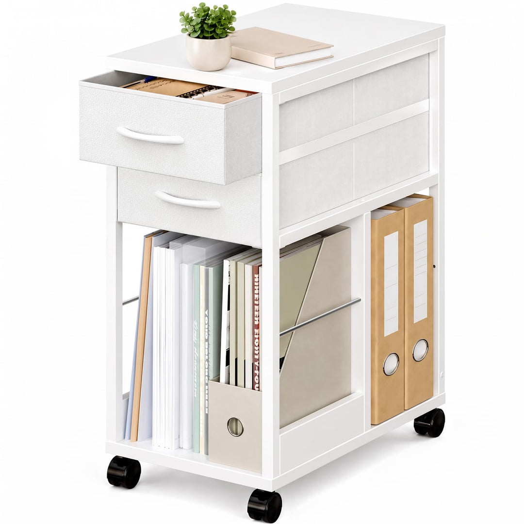 OffiGo Rollcontainer Schreibtisch mit Rollen und 2 Schubladen，Weiss | Rollcontainer mit Wechselbarem