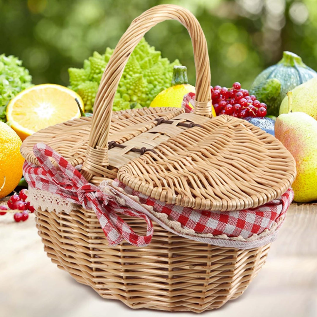 Happysnow Wicker Picknick Korb im Land Haus mit Deckel und & Liner für Picknicks, Partys und Grill A
