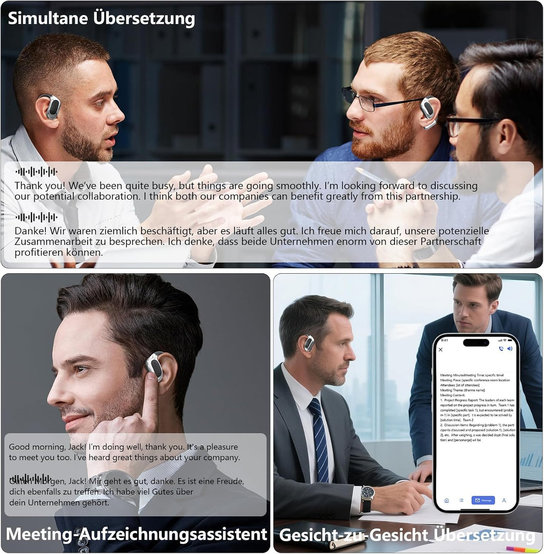 KI Übersetzer Kopfhörer mit Echtzeit Übersetzung, Bluetooth 5.4, HiFi Sound, LED Batteriestandsanzei