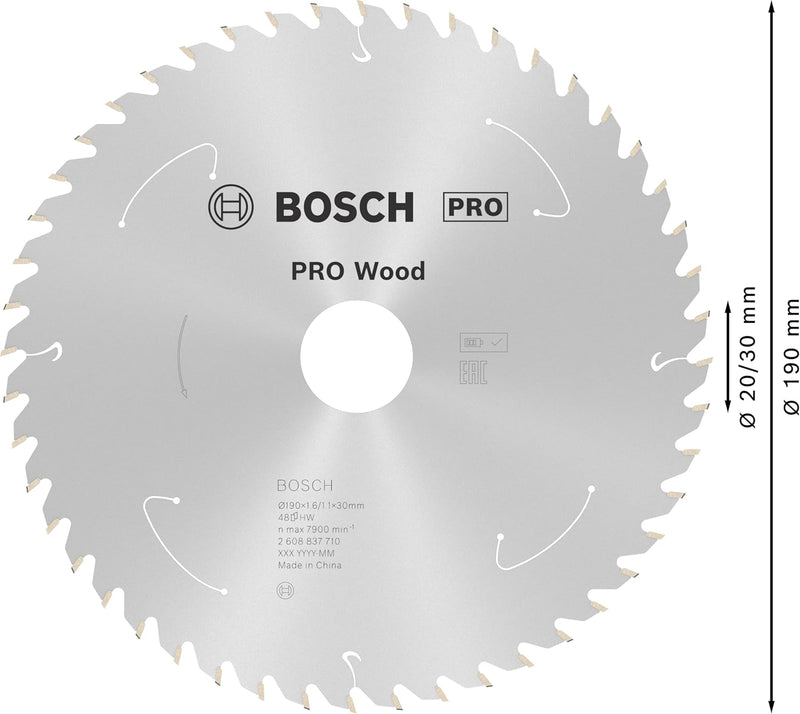 Bosch Accessories 1x Kreissägeblatt Standard for Wood (Holz, Sägeblatt Ø 190 x 30 x 1,6 mm, 48 Zähne